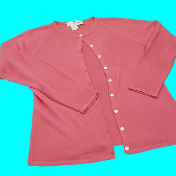 SAKS FIFTH AVENUE pink Buttoned CARDIGAN Large Size - Picture 1 of 8